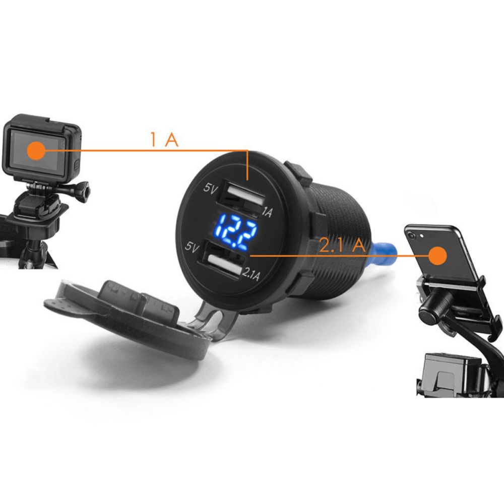 Motociklistički dupli USB priključak MUS10 s adapterom za upravljač - Image 2
