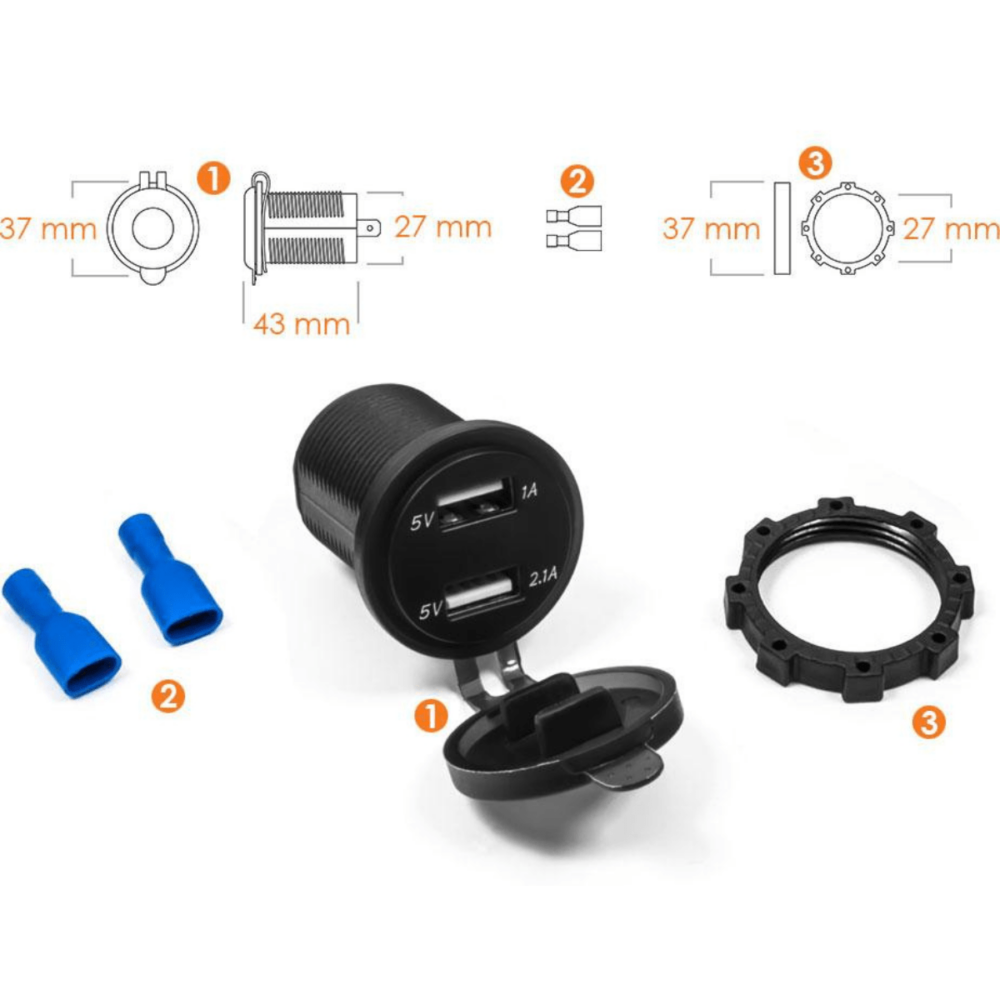 Motociklistički dupli USB priključak MUS10 s adapterom za upravljač - Image 3