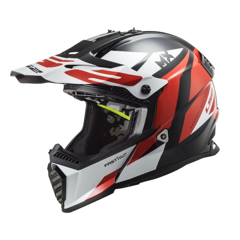 Kaciga LS2 MX437 Fast Evo Strike  Mat Crna Bijela Crvena– L…