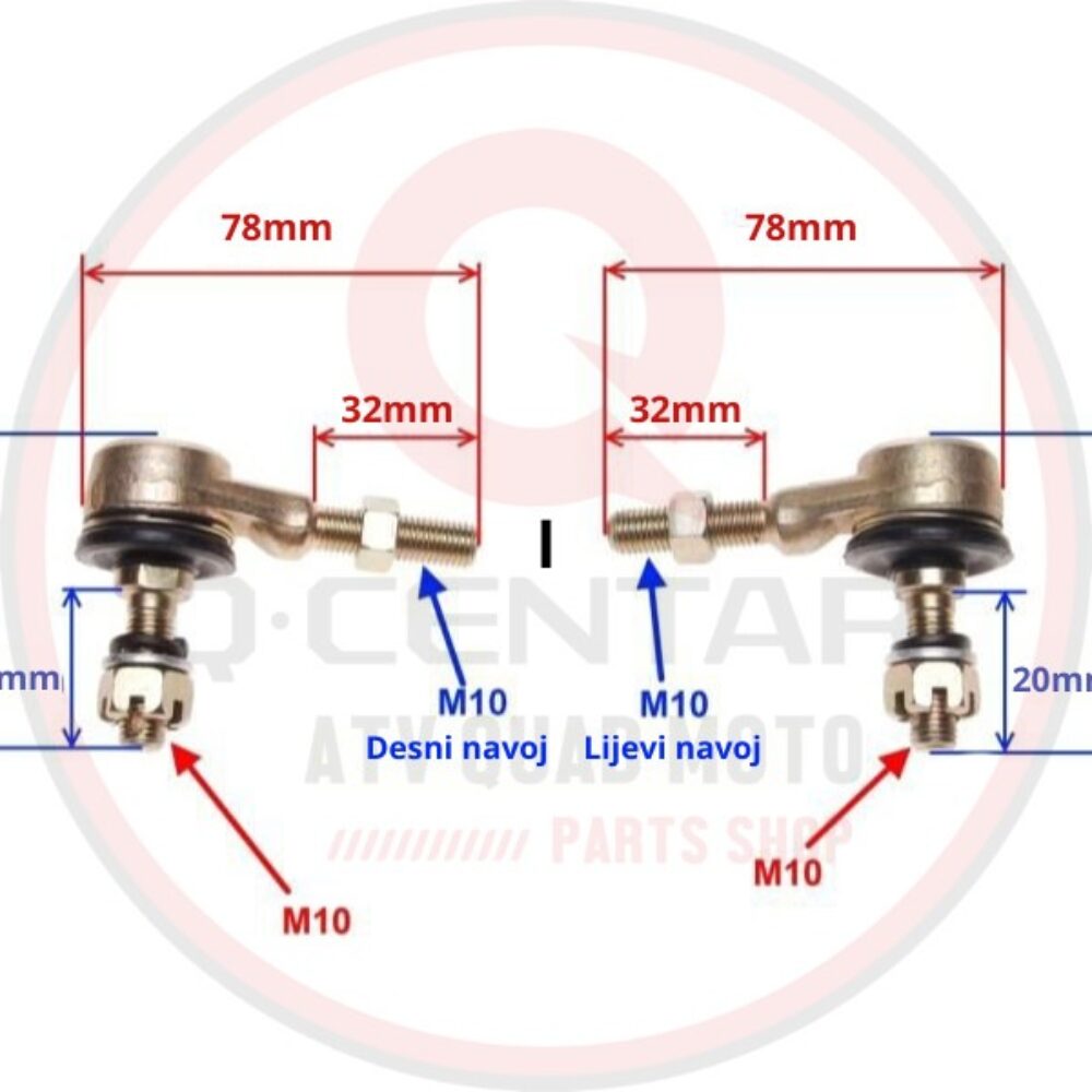 Set krajnica ATV 110 125 150 200 Lijevi Desni navoj…