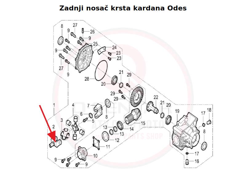 Zadnji nosač krsta kardana Odes 650 800 850 1000 Long MUD – položaj dijela