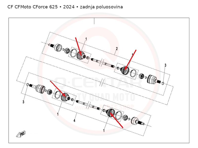Šema manžetni zadnje poluosovine CF CFMoto CForce 625 2024